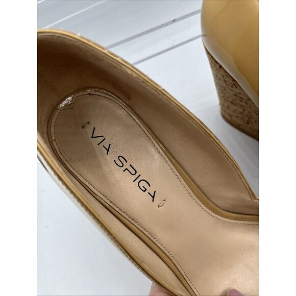 Via Spiga Women’s Size US 8 EU 38 Open Toe Cork Platform Wedge Patent Leather - Picture 6 of 14